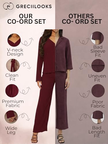 Image of GRECIILOOKS Co ord Set Women Stylish | Woman Dress | Summer Cord Sets for Women's | Trendy Casual Shirt and Pants | Pyjama Set's Solid & Beach, Resort Outfits Full Sleeve