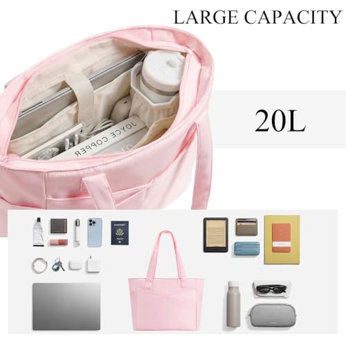 Image of CTWWFS Large Tote Bag for Women with Zipper, Nylon Lightweight Work Tote with 15.6 inch Laptop Sleeve, Nurse Bag for Work College