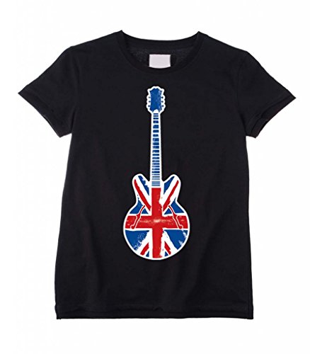 Union Jack Guitar Children's/Kids T-Shirt (Ages 3 to 12) (Age 11 to 12) Black