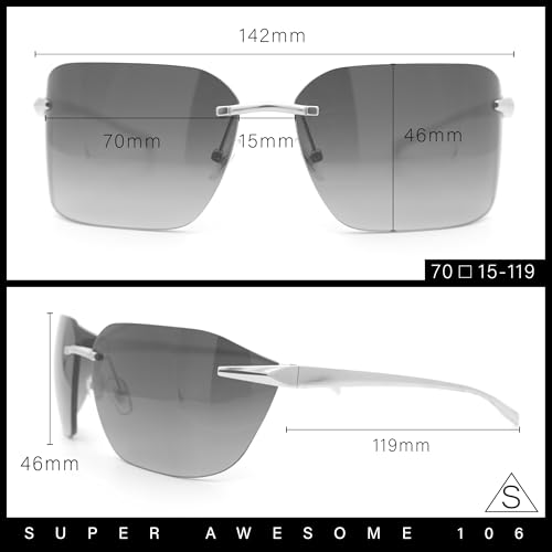 SA106 Womens Rimless Wrap Luxury Oversized Rectangle Metal Frame Sunglasses3