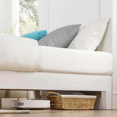 Mellow Naturalista Grand 12 Inch Solid Wood Platform Bed with Wooden Slats, Easy Assembly, Twin, White