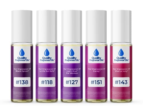Women's Top 5 Perfume Oil Impressions 2022 (Generic Versions Of Designer Fragrance) Sampler Gift Set Of 5 10.35Ml Roll-Ons #TOP14
