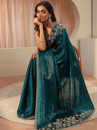 Image of Libas Embellished Tissue Saree for Women With Unstitched Blouse Piece | Traditional Saree for Party & Wedding