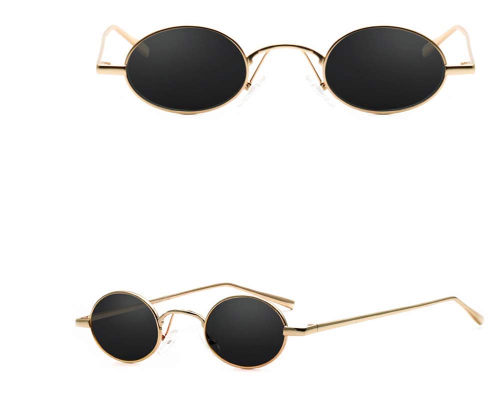 Gafas de sol gris-negras con marco dorado, ojos redondos de gato, gafas de sol de cara pequeña, modelos universales para hombre y mujer