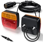 eSynic Upgraded 2Pack Trailer Lights Kit 12V Professional Trailer Rear Light with 7 Pin Plug& 7.5m Cable& Waterproof Connector, as Tail Light/Indicator/License Plate Light/Brake Lamp (E13 Mark)
