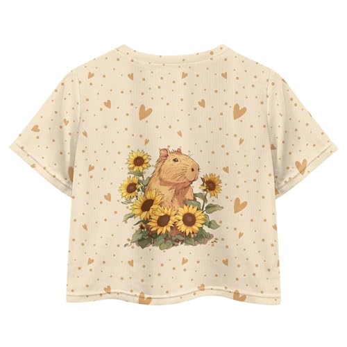 Image of Girls Crop Tees Crew Neck Casual Short Sleeve T Shirts Kids Loose Soft Comfortable Tees Blouses Shirt for Little Girl