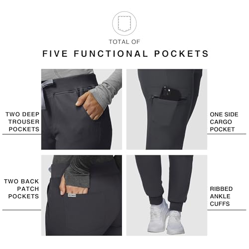 Image of Kitmaz Scrub Pants for Women - Mid Rise 4-Way Stretch Anti-Wrinkle Slim Fit Jogger Pants, Drawstring & 5 Pockets