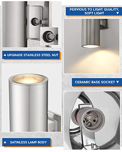 Tengxin Outdoor Wall Light,2 Pack Dusk To Dawn Modern Outdoor Wall Sconce With Stainless Steel Cylinder,Brushed Nickel Finsh Wall Mount Light,E26 Socket,Ip65 Waterproof,Ul Listed. （Brushed Nickel ） #TOP1
