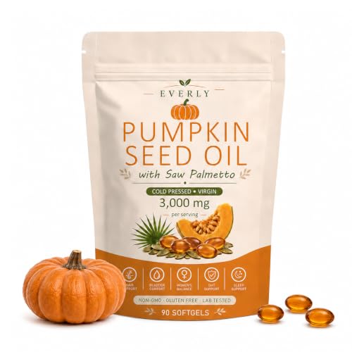 Everly Pumpkin Seed Oil With Saw Palmetto Upgraded Cold Pressed Pure Virgin Oil Non-Gmo Rich In Essential Fatty Acids & Phytosterols 90 Softgels90 Softgels