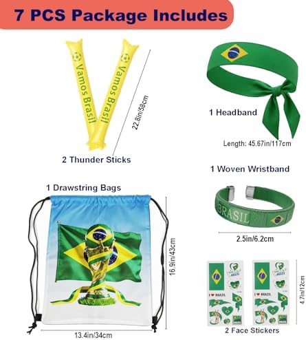 KINFAVOU 2026 World Cup Brazil Soccer Fan Gear Set, 7-Piece Drawstring Backpack Decoration & Storage Set for World Cup & Patriotic Holidays - 3