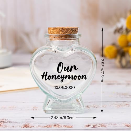 Customized Heart-Shaped Sand Keepsake Jars for Weddings and Honeymoons - Personalized Glass Bottles with Engraved Text and Cork Closure - Image 2