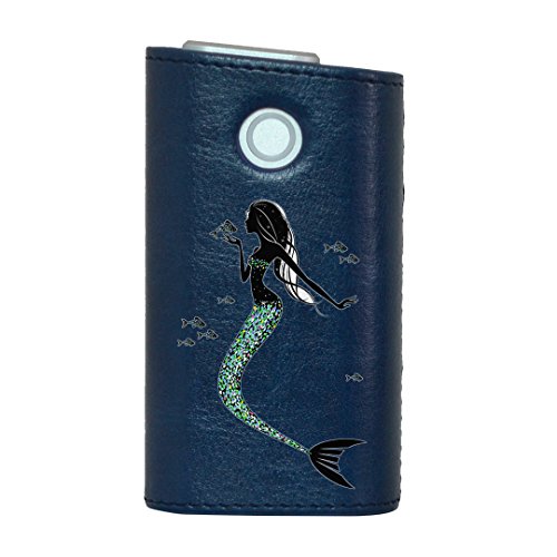 glo グロー グロウ 専用 レザーケース レザーカバー タバコ ケース カバー 合皮 ハードケース カバー 収納 デザイン 革 皮 BLUE ブルー 人魚 マーメイド モノクロ 010279