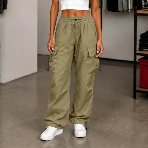 Women's Cargo Pants Drawstring Waist Wide Leg Utility Work Trousers - image 2
