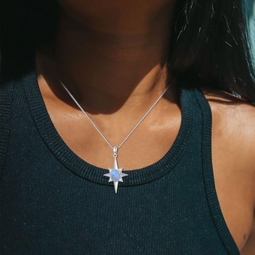 Rainbow Genuine Moonstone North Star Pendant Necklace Sterling Silver Natural Gemstone June Birthstone Jewelry for Women4