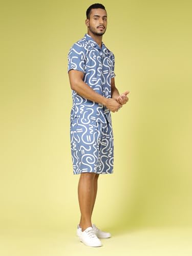 Image of Rigo Printed Co-Ord Set for Men's | Casual Shirt & Shorts Night Suit Set | Lounge-wear Nightdress Pajama Set for Men's | Night Wear, Beach Wear, Vacation Wear Outfit