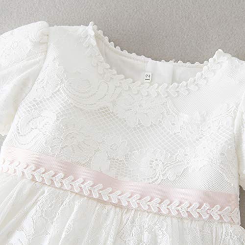 Slowera Baby Girls White Lace Dress Christening Baptism Gowns and Bonnet (Style3, 6-12 Months) - Thumbnail 2