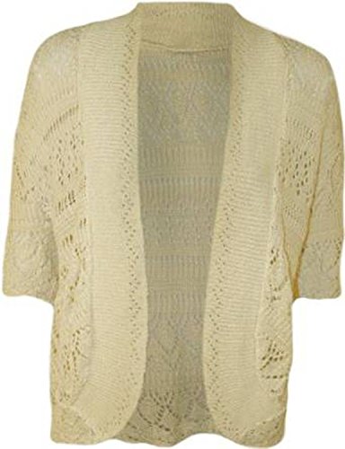 Cárdigan bolero de punto crochet plus size en color beige para mujer 1
