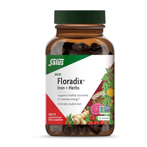 Image of Floradix Iron + Herbs - Iron Supplement for Healthy Energy Support* - Supports Red Blood Cell Formation - Vegan, Non-GMO, Gluten-Free, Soy-Free - 120 Liquid Phyto-Caps
