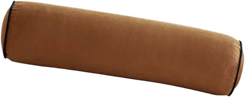 Tingting's Dream Velvet Long Bolster Pillow Sofa Waist Cushion Sleeping Cervical Cylinder Bolster Neck Pillow Soft Round Roll Pillow (Light Brown, 56×17.5CM/22.05"×6.89")