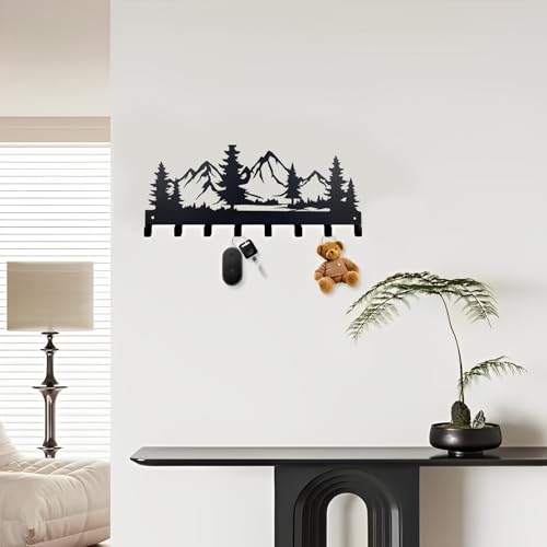 Xiuyer Schlüsselbrett, Schlüsselanhänger aus Metall,Schlüsselbrett mit 7 Haken Schlüsselhalter für die Wand Schlüsselablage Schlüsselanhänger für Küche, Eingang, Flur, Schlafzimmer, (Schwarz,Berg)