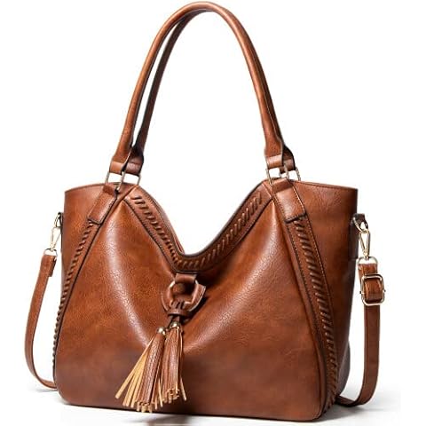Aileese Womens Handbags Soft Leather Large Capacity Retro Vintage Top-Handle Casual Tote Shoulder Cross-Body Bags Brown Cover