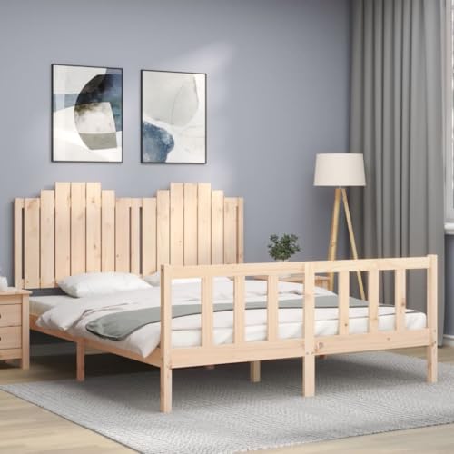 vidaXL Bed Frame with Headboard 160x200 cm - Solid Pinewood Construction with Functional Headboard and Footboard, Sturdy Bed Base with Plywood Slats – Ideal for Bedroom