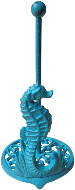The Bridge Collection Decorative Cast Iron Paper Towel Holder with Seahorse Design - Coastal Beach Decor for Ocean Theme Kitchen - Beach House Accessories for Home