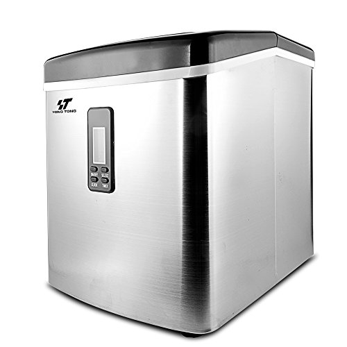 Yongtong Countertop Ice Maker, Automatic Icemaker Machine Producing 33Lbs per Day - 3 Selectable Cube Sizes, with Easy-Touch Buttons & LED Display, Stainless Steel, 3.3L(3.5QT) Capacity (Silver 2)