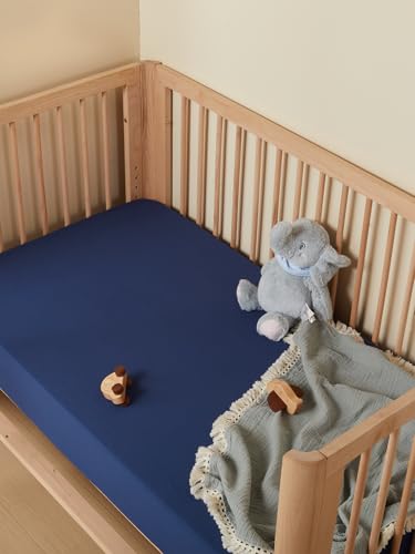 Image of TILLYOU Baby Crib Sheets for Boys Girls, Super Soft Toddler Bed Sheets, 2 Pack Sheets for Standard Crib Mattress 28x52in, Navy and Stone Blue