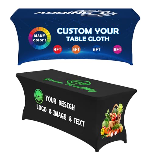 Unite Stone Custom Table Cloth with Business Logo 4FT 5FT 6 FT 8 FT Spandex Customized Table Cover Stretch for Tradeshow Events Birthday Wedding Anniversary Mantel Personalized Table Cloth (4FT)