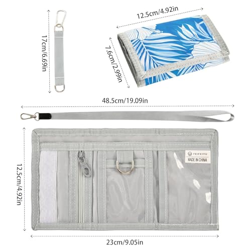 Hibiscus Leaves Blue Kids Wallet for Boys Girls Outdoor Sport Trifold Wallets for Youth Teen Child Wallet with Zippered Coin Pockets Card Holders Novelty Wallets with Magic Sticker3