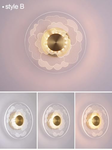 Image of Glowave Golden Transparent Acrylic Light Round Wall Lamp Lighting Sconce for Living Room Bedroom Bedside - Tricolour (White, Warm White, Natural White) (7109)