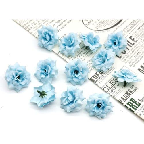 Image of SATYAM KRAFT 12 Pcs Artificial Eden Rose Flower Heads | Fabric Fake Roses for Home Decoration, Mandir Pooja, Wedding, DIY Craft & Cake Decoration, Floral Arrangements (4 cm) (Light Blue)