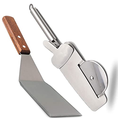 Image of P-Plus International Pizza Cutter and Serving Turner - Pizza Spatula - Wheel Cutter Tool (Set of 2)