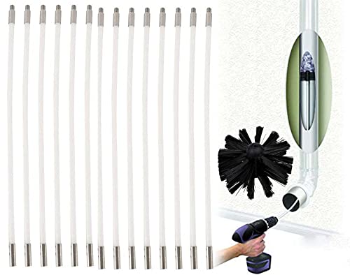 Chimney Cleaning Brush Chimney Sweep Kit, Duct Brush Dryer Vent Brush Cleaning Brush Durable Tool Chimney Brush Cleaning Tool for Fireplace, Dryer Vent, Fume Hood(15 Rods,610mm)