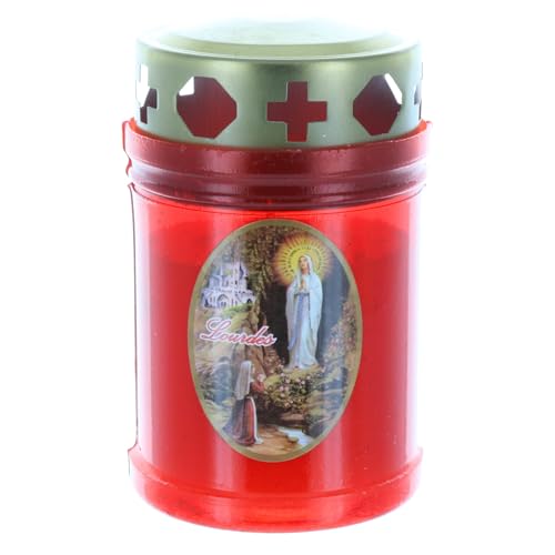 Bougie Votive d'extérieur Apparition de Lourdes 10 cm rouge - Bougie Votive - Culte Chrétien en Cire végétale