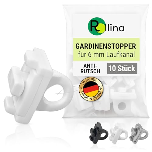 Rollina Premium ferma tende per binari con canale di scorrimento da 6 mm (10 pezzi, bianco) | Ferma tende con funzione antiscivolo | Fermo per binari di tende