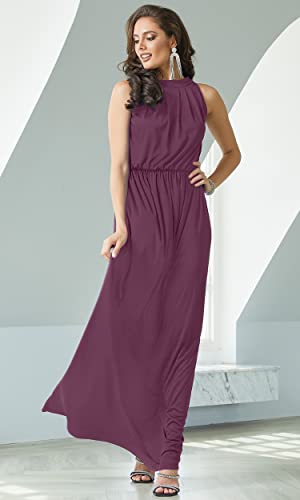 Image of KOH KOH Plus Size Womens Long Sleeveless Bridesmaid Halter Neck Wedding Party Guest Flowy Slimming Semi Formal Elegant Gala Ball Evening A-line Tall Gown Maxi Dress, Plum Dark Purple 4XL 26-28