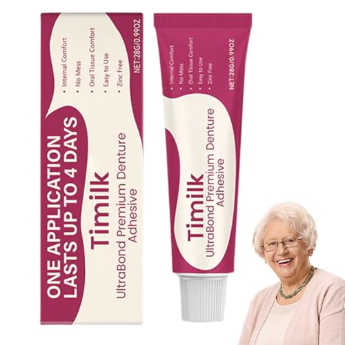 Timilk UltraBond Premium Denture Adhesive, Timilk Denture Bond, Secure Thermoplastic Denture Adhesive, Secure Denture Grip for Up to 4 Days (1)