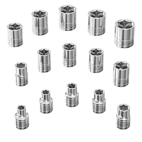 Olsa Tools Metric Socket Set (15Pc) | 3/8-Inch Drive | 6-Point Shallow Socket Set | Metric Sizes From 6 Mm To 20 Mm | Mechanic Metric Socket Sets | Short Chrome Sockets | Professional Grade #TOP28