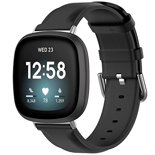 Fit for Fitbit Versa 4/Versa 3 Watch Bands Women Men, Stylish Leather Replacement Band Bracelet Straps Wrist Band Accessory Fit for Fitbit Sense/Sense 2 Smartwatch (Black)