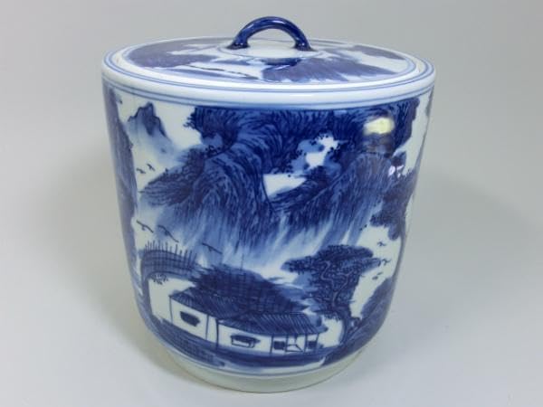 水指■青華山水 染付 景徳鎮 古玩 お茶道具 茶器 名窯 骨董品 古美術■ 水指青華山水 染付 景徳鎮 古玩 お茶道具 茶器 名窯