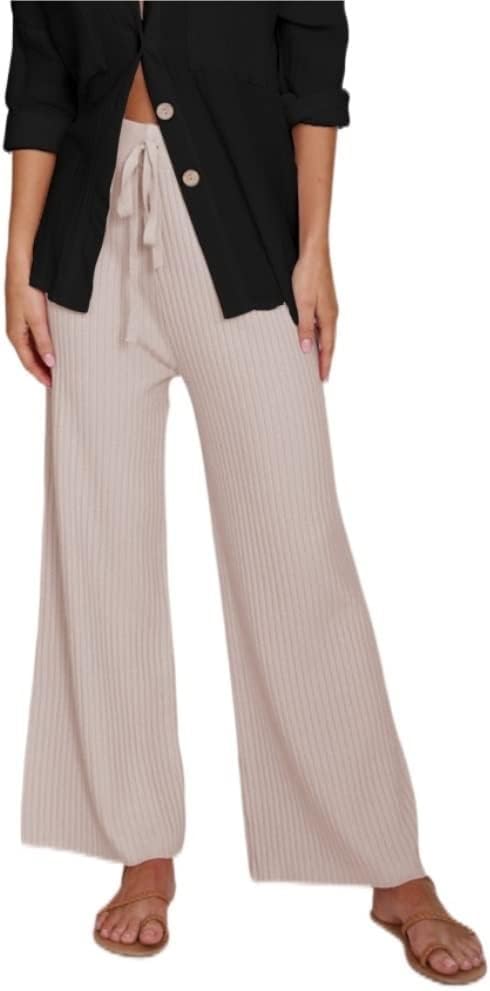 Pantalon palazzo ample fini la taille serrée grâce au cordon réglable en L