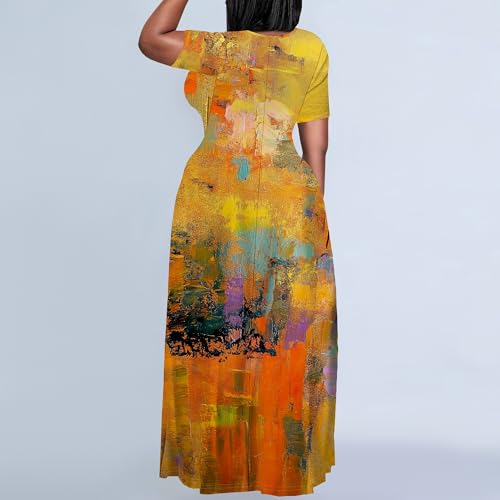 Image of PinkPatty Plus Size Dress for Women Casual Crew Neck Short Sleeve Maxi Dress Oversized Summer Beach Dresses with Pockets