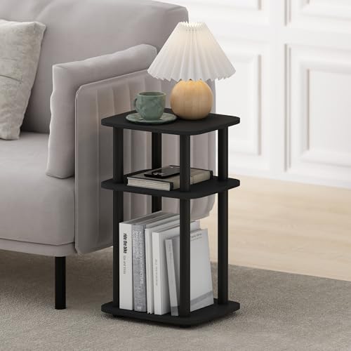 Image of Furinno JUST 3-Tier Telephone Table, Turn-N-Tube Toolless Side Table with Open Shelf, Round Curve Corner Night Stand, Bedside Table, for Living Room, Bedroom, Americano