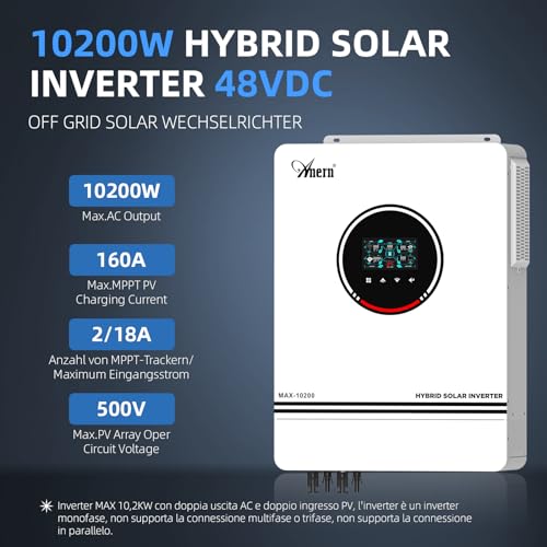 Hybrid Wechselrichter Anern 10200W für Solar DC mit 48V und 220V/230V