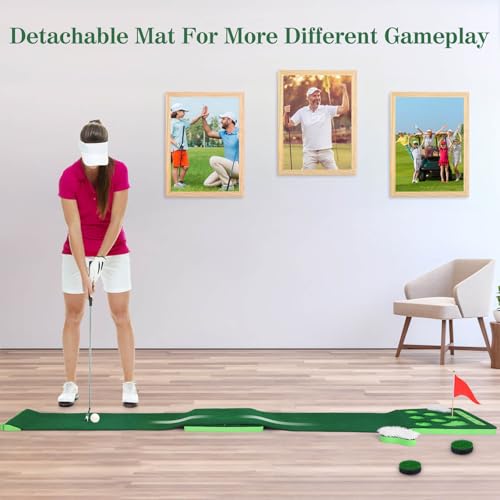 Luricaa Golf Putting Game Set, Golf Putting Green Mat with 4 Balls, 2 Cups & Flags, 1 Portable Bag for Outdoor & Indoor Party Game - Thumbnail 3