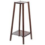 Bamboo Plant Flower Stand Rack, Portable 2-Tier Corner Tall Plant Bench, Folding Small Space Plants Display Shelf, Wooden Planter Pots Organizer Storage Holder for Indoor Home Office