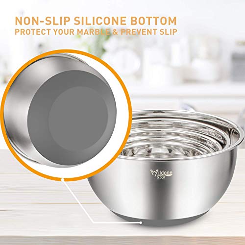 Image of Wildone Mixing Bowls with Airtight Lids Set, 5PCS Stainless Steel Nesting Bowls Set for Kitchen, with Grater Attachments & Non-Slip Bottoms, Size 5, 3, 2, 1.5, 0.63 QT, Great for Baking & Serving