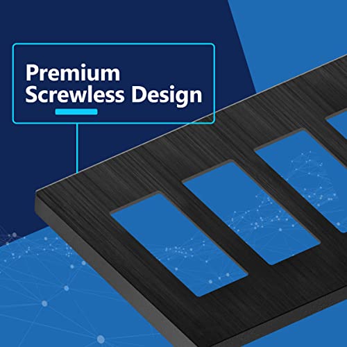 Image of LIDER Decorator Switch Cover, Screwless Wall Plate, Mid-Size 4-Gang 4.88 inch x 8.58 inch, LSWP-34M-BBK, UL Listed, Thermoplastic, Brushed Black, 1-Pack